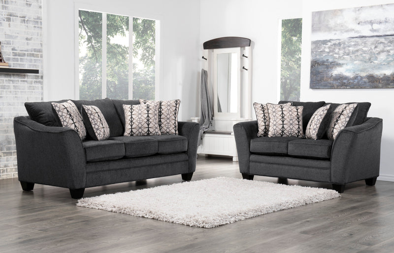 Made in Canada Febe 64\" Chenille Fabric Condo Size Loveseat with Flared Arms - Charcoal Grey