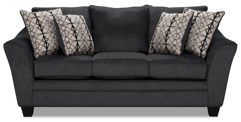 Made in Canada Febe 85\" Chenille Fabric Full-Size Condo Sofa Bed with Flared Arms - Charcoal Grey