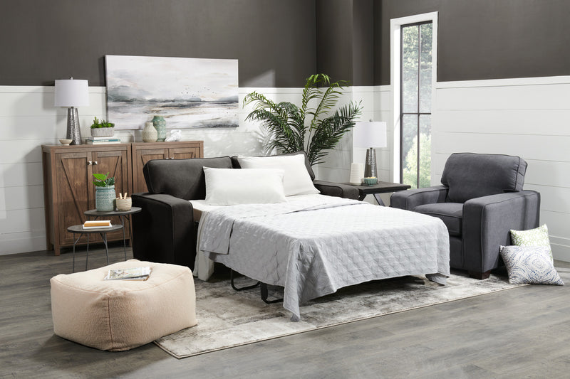 Made in Canada Fiona 74\" Chenille Fabric Full-Size Sofa Bed with Track Arms - Grey