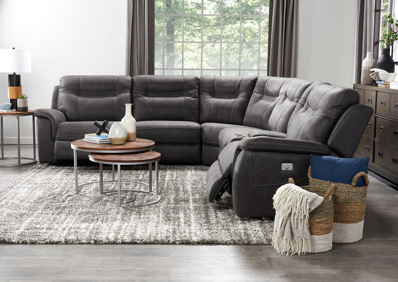 Floy 6-Piece Faux Suede Power Reclining Sectional with Power Headrests, Storage Console and USB Port - Grey