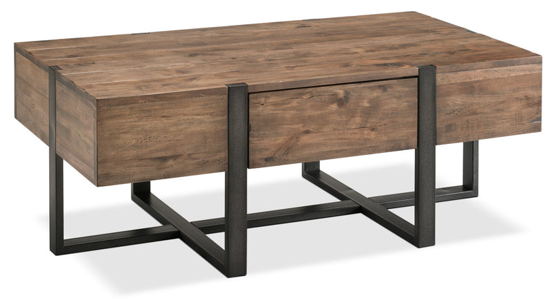 Manchester 48\" Rustic Coffee Table with Storage - Brown Wood with Iron Base