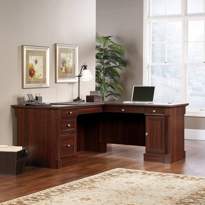 Palladia 65.11\" L-Shaped Office Desk with 5-Drawers - Select Cherry