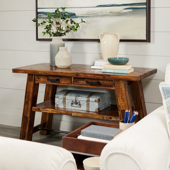 Galeveston 50\" Rustic Sofa Table with Storage and Shelf - Brown Woodgrain Wood