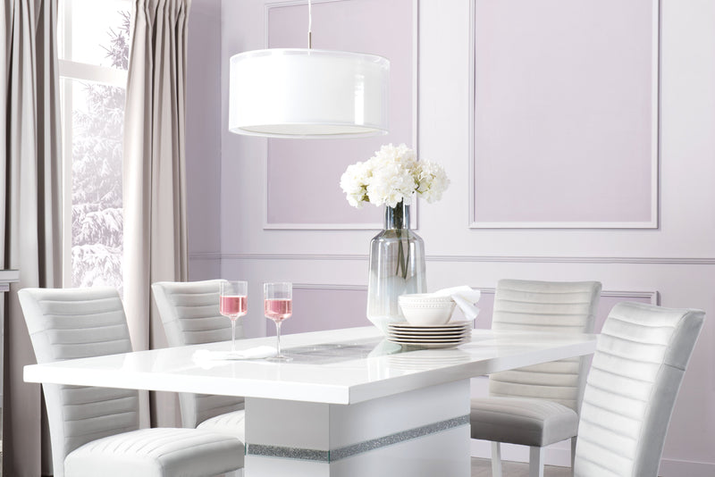 Garbo 5pc Dining Set with Table & 4 Chairs, Glass Insert, Pedestal Base, Glam, 78.75\"W - White