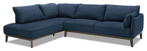 Cindy Crawford Home Gena 2-Piece Left-Facing Linen-Look Fabric Sectional with Wood Legs - Midnight Blue