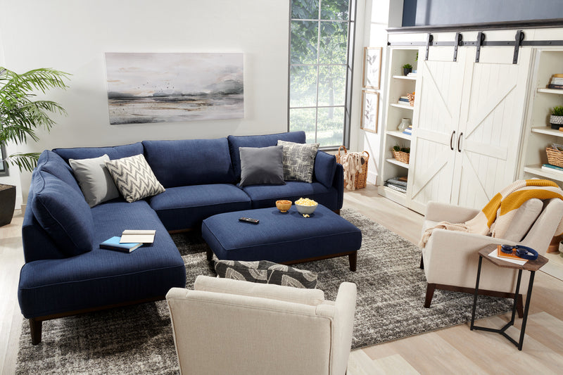 Cindy Crawford Home Gena 2-Piece Left-Facing Linen-Look Fabric Sectional with Wood Legs - Midnight Blue