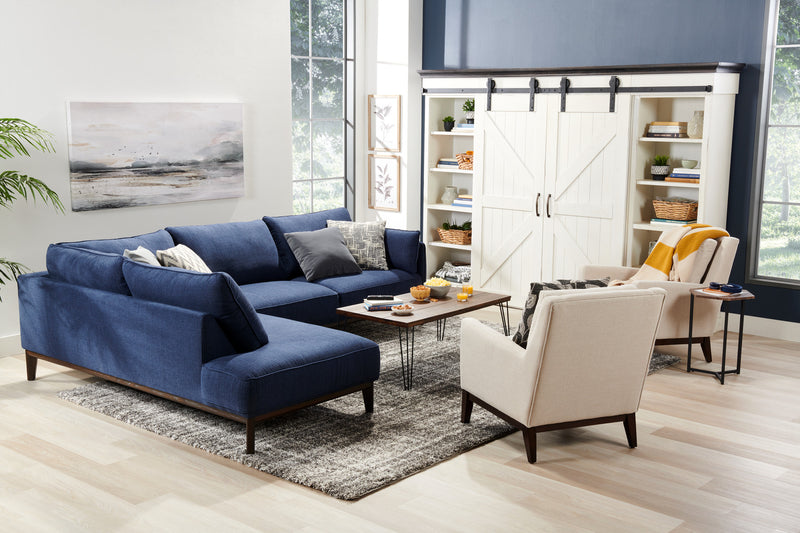 Cindy Crawford Home Gena 2-Piece Left-Facing Linen-Look Fabric Sectional with Wood Legs - Midnight Blue