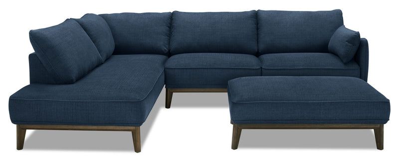 Cindy Crawford Home Gena 2-Piece Left-Facing Linen-Look Fabric Sectional with Wood Legs - Midnight Blue