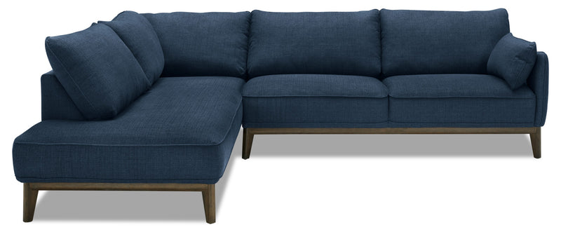 Cindy Crawford Home Gena 2-Piece Left-Facing Linen-Look Fabric Sectional with Wood Legs - Midnight Blue