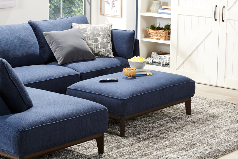 Cindy Crawford Home Gena 2-Piece Left-Facing Linen-Look Fabric Sectional with Wood Legs - Midnight Blue