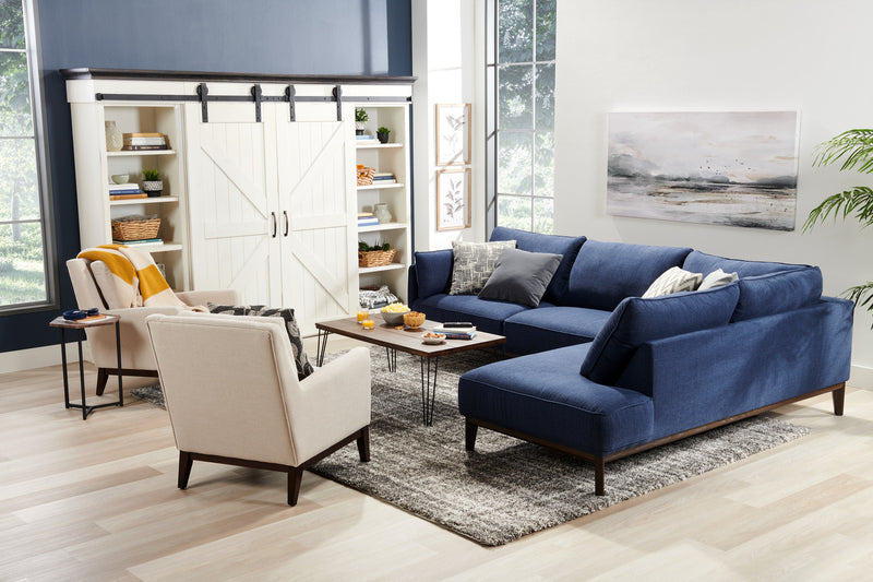 Cindy Crawford Home Gena 2-Piece Right-Facing Linen-Look Fabric Sectional with Wood Legs - Midnight Blue