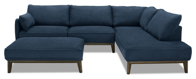 Cindy Crawford Home Gena 2-Piece Right-Facing Linen-Look Fabric Sectional with Wood Legs - Midnight Blue