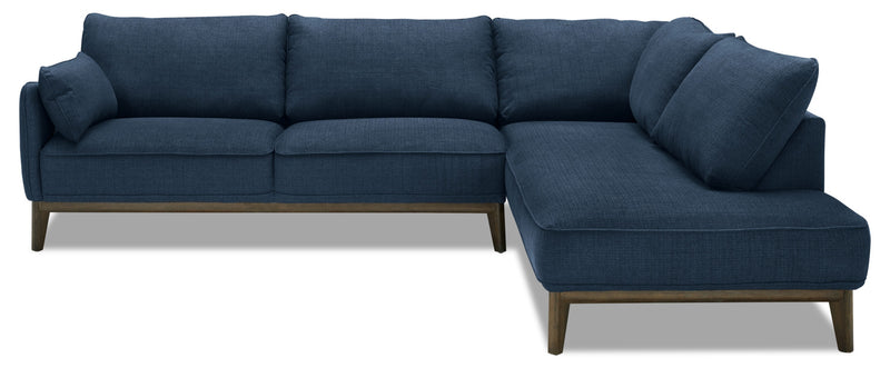 Cindy Crawford Home Gena 2-Piece Right-Facing Linen-Look Fabric Sectional with Wood Legs - Midnight Blue