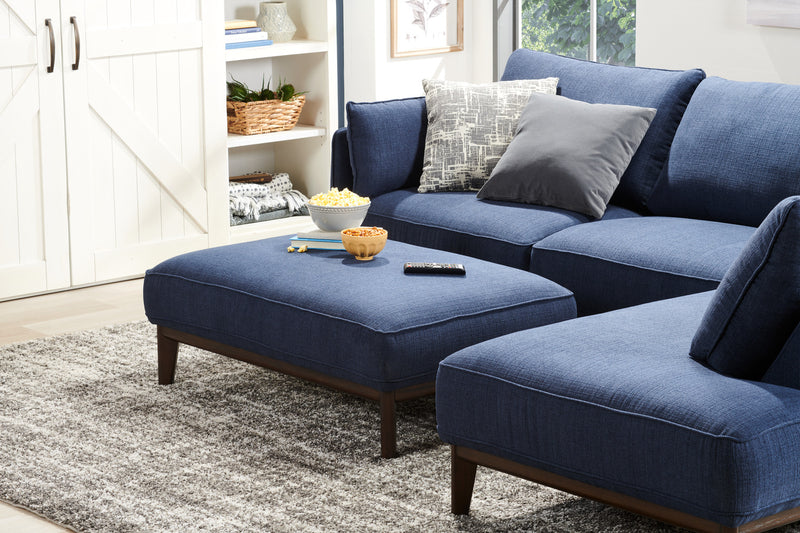 Cindy Crawford Home Gena 2-Piece Right-Facing Linen-Look Fabric Sectional with Wood Legs - Midnight Blue