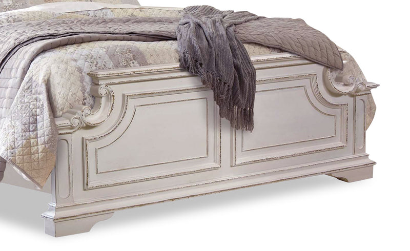 Grace Panel Bed with Headboard & Frame, Wooden, Fabric, Antique White - King Size