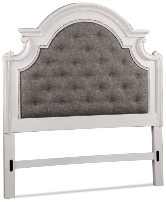 Grace Panel Bed with Headboard & Frame, Wooden, Fabric, Antique White - Queen Size