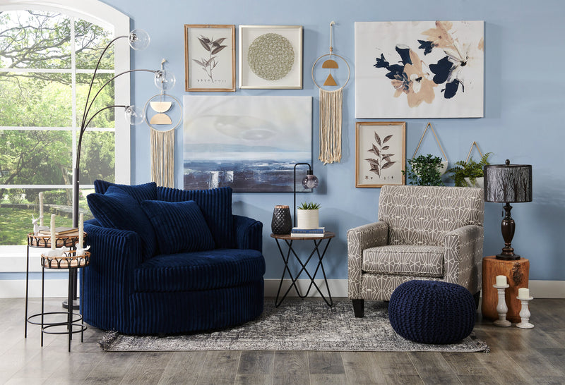 Made in Canada Grande 48\" Chenille Fabric Cuddler Accent Chair - Groove Midnight Blue