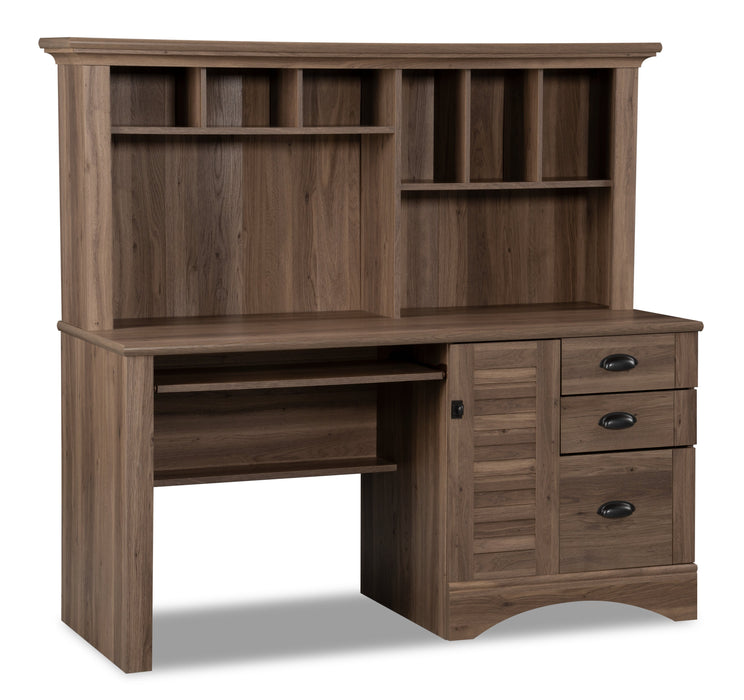 Harbor View 62.25\" Office Desk with Hutch – Salt Oak