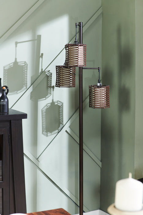 Harlon 71.5\" Antiqued-Bronze with Rattan Shades 3 Light Floor Lamp