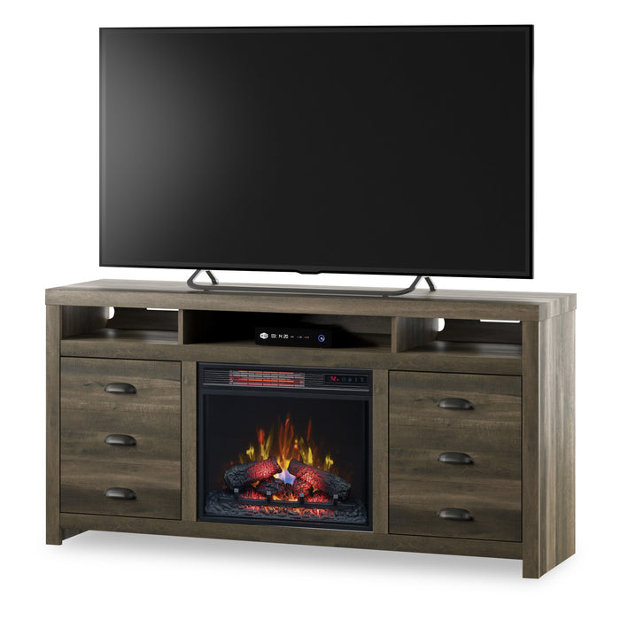 Haven 64\" Rustic Electric Fireplace TV Stand with Storage and Cable Management for TVs up to 70\"- Brown