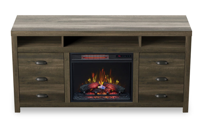 Haven 64\" Rustic Electric Fireplace TV Stand with Storage and Cable Management for TVs up to 70\"- Brown