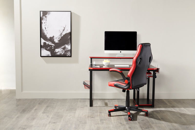 Herman 50\" Gaming Office Desk - Black with Red Trim