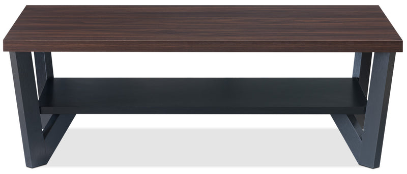 Arika 47.5\" Modern 3-Pack Coffee + 2 End Tables with Shelf - Dark Walnut annd Black