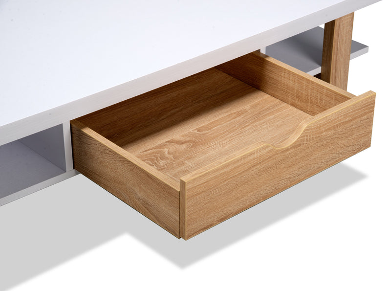 Izaac 47.25\" Modern Coffee Table with Storage and Shelf - White and Brown