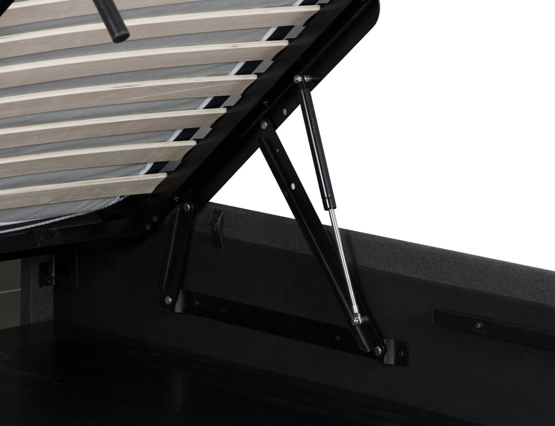 Jace Upholstered Storage Platform Bed in Grey Fabric, Tufted - King Size