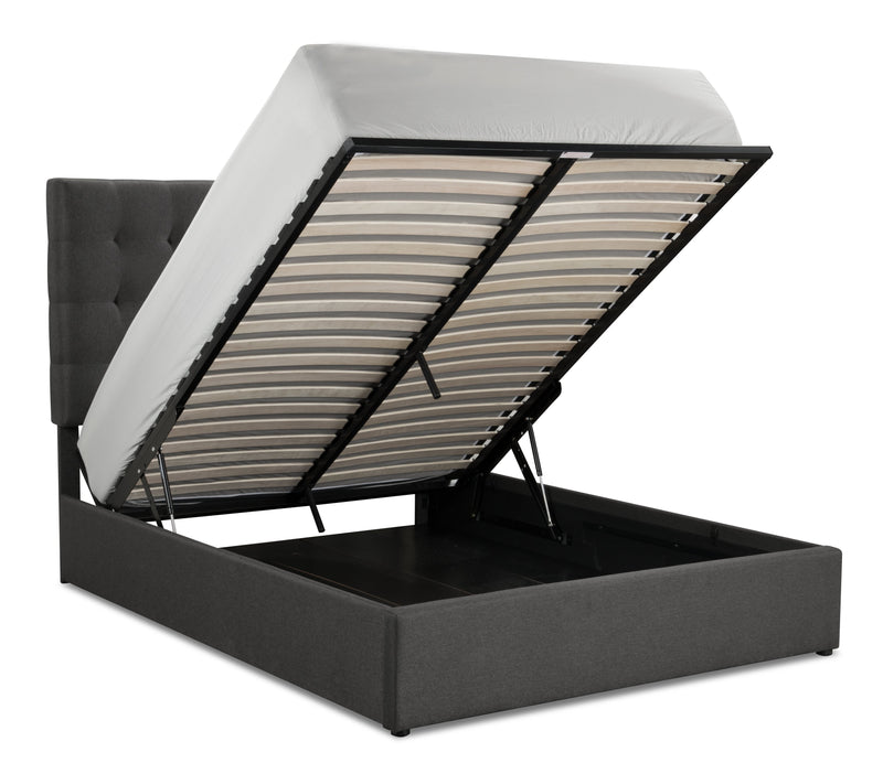 Jace Upholstered Storage Platform Bed in Grey Fabric, Tufted - Full Size