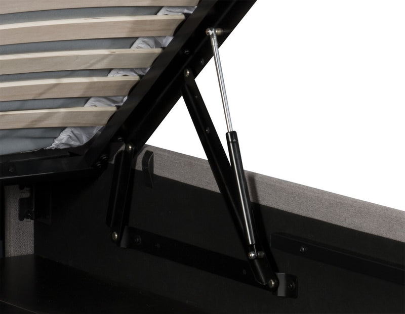 Jace Upholstered Storage Platform Bed in Taupe Fabric, Tufted - King Size