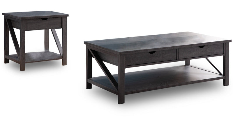 Jake 47.25\" Rustic 2-Pack Coffee + End Table with Storage and Shelf - Distressed Grey