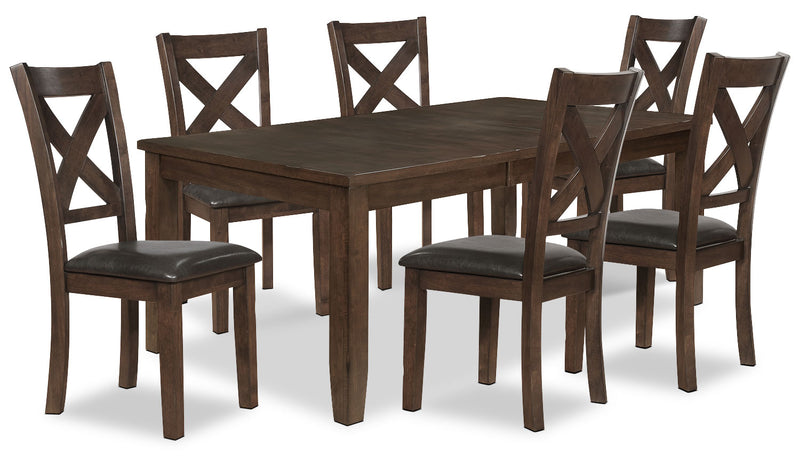 Talia 7pc Dining Set with Table & 6 Chairs, 60-78\"W Extension - Brown