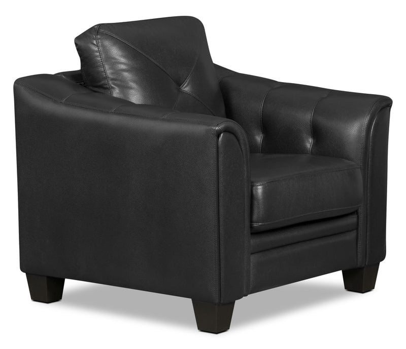 Andi 40\" Leather-Look Fabric Sofa with Button Tufting - Black