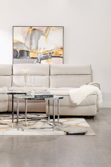 Josie 36\" Glam Round Glass Top Nesting Coffee Tables - Grey Marble Look with Metal Legs