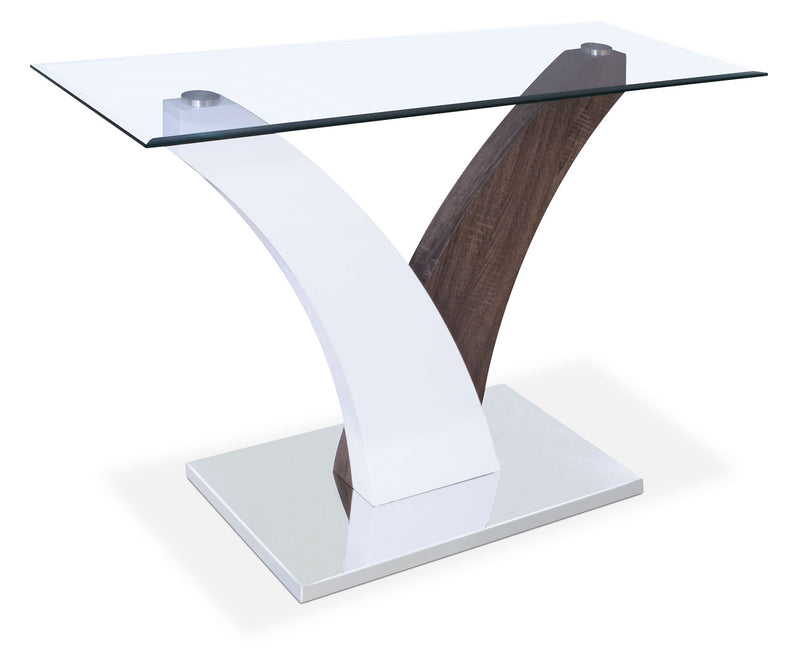 Tuxedo 48\" Modern Glass Top Sofa Table - White and Grey with Metal Base