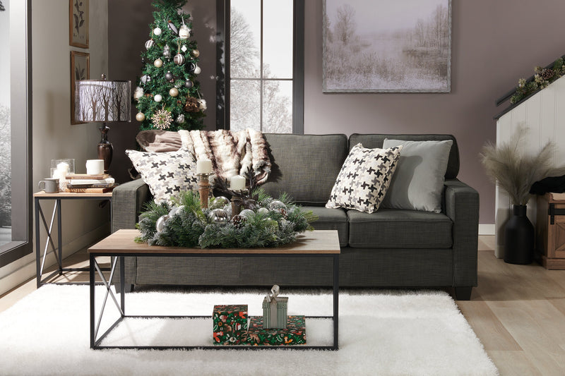 Kasey 42.25\" Modern 3-Pack Coffee + 2 End Tables - Dark Taupe with Black Metal Base