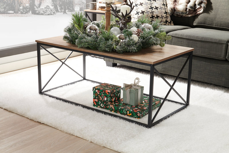 Kasey 42.25\" Modern 3-Pack Coffee + 2 End Tables - Dark Taupe with Black Metal Base