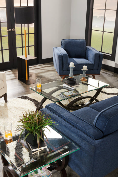 Kort & Co. Kassia 40.9\" Linen-Look Fabric Chair with Wood Base and Legs - Blue