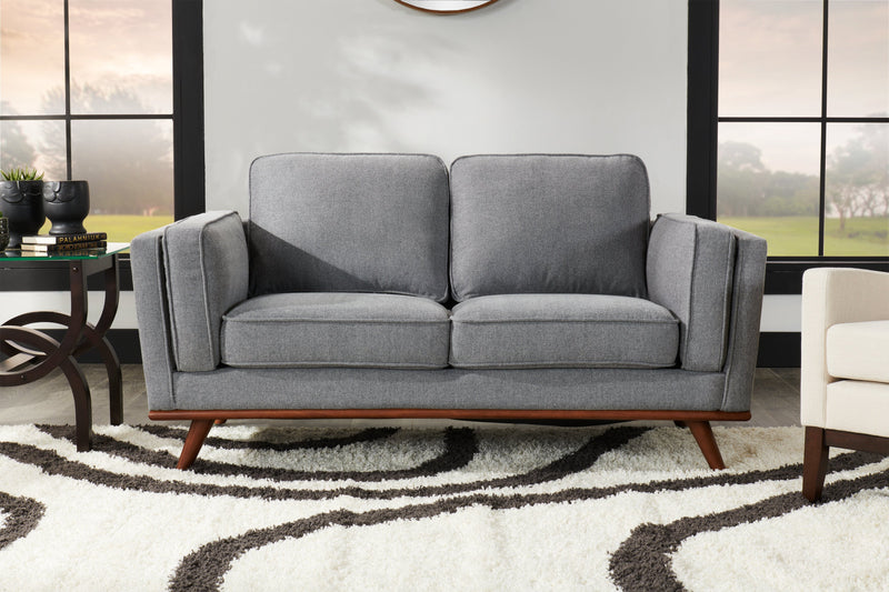 Kort & Co. Kassia 65.4\" Linen-Look Fabric Loveseat with Wood Base and Legs - Grey