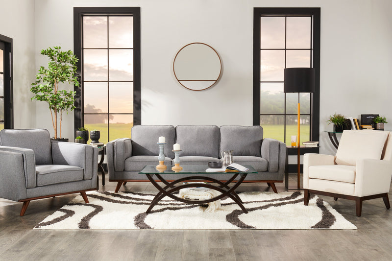 Kort & Co. Kassia 90.6\" Linen-Look Fabric Sofa with Wood Base and Legs - Grey