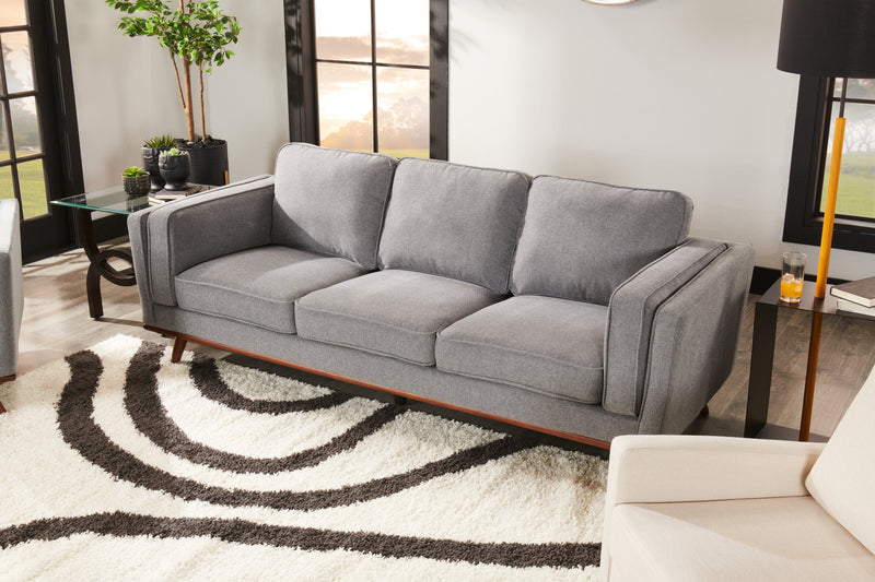 Kort & Co. Kassia 90.6\" Linen-Look Fabric Sofa with Wood Base and Legs - Grey