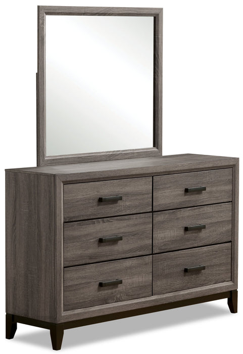 Kate 6pc Bedroom Set with Bed, Dresser, Mirror & Nightstand, Grey/Brown - King Size