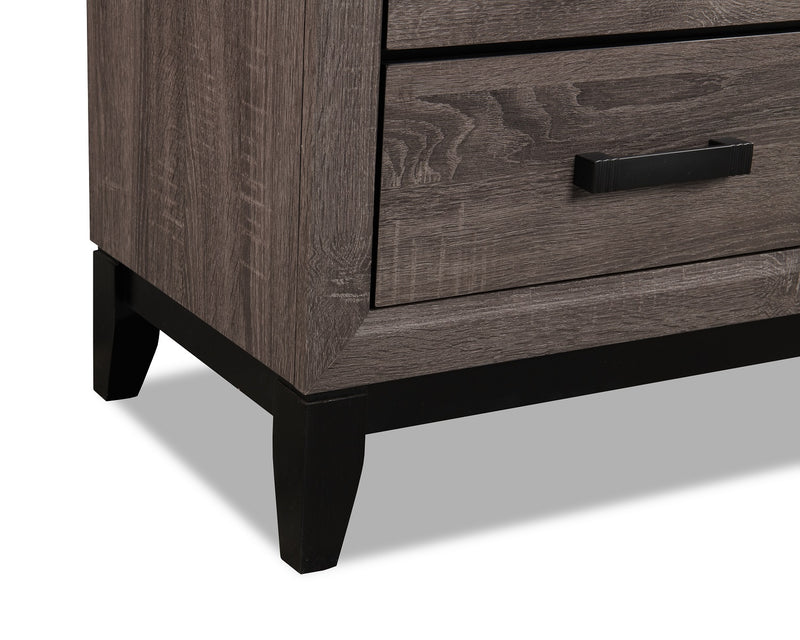 Kate Bedside 2-Drawer Nightstand, 23.6\"W x 24.8\"H - Grey/Brown