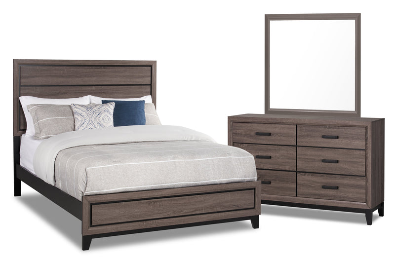 Kate 5pc Bedroom Set with Bed, Dresser & Mirror, Grey/Brown - King Size