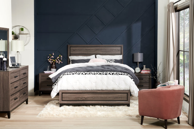 Kate 6pc Bedroom Set with Bed, Dresser, Mirror & Nightstand, Grey/Brown - King Size