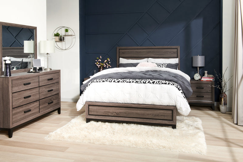 Kate 5pc Bedroom Set with Bed, Dresser & Mirror, Grey/Brown - King Size