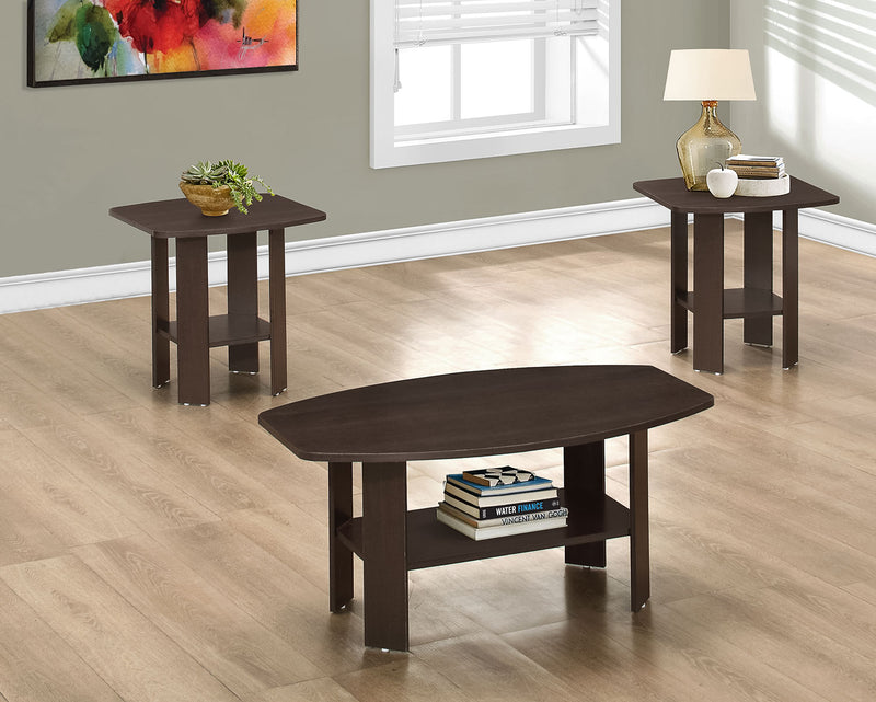 Rosario 36\" Traditional 3-Pack Coffee + 2 End Tables with Shelf - Espresso