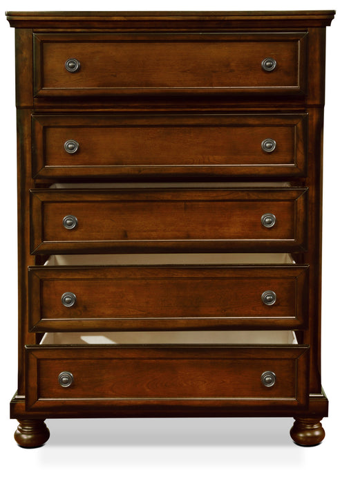 Chelsea Bedroom Chest of Drawers, 5-Drawer, 38\"W x 52\"H - Cherry Brown