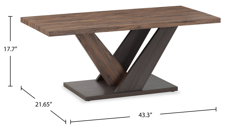 Kinsley 43.3\" Modern Coffee Table - Dark Brown Wood